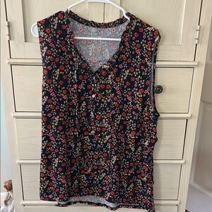 LOFT Red and Blue Sleeveless Relaxed Blouse